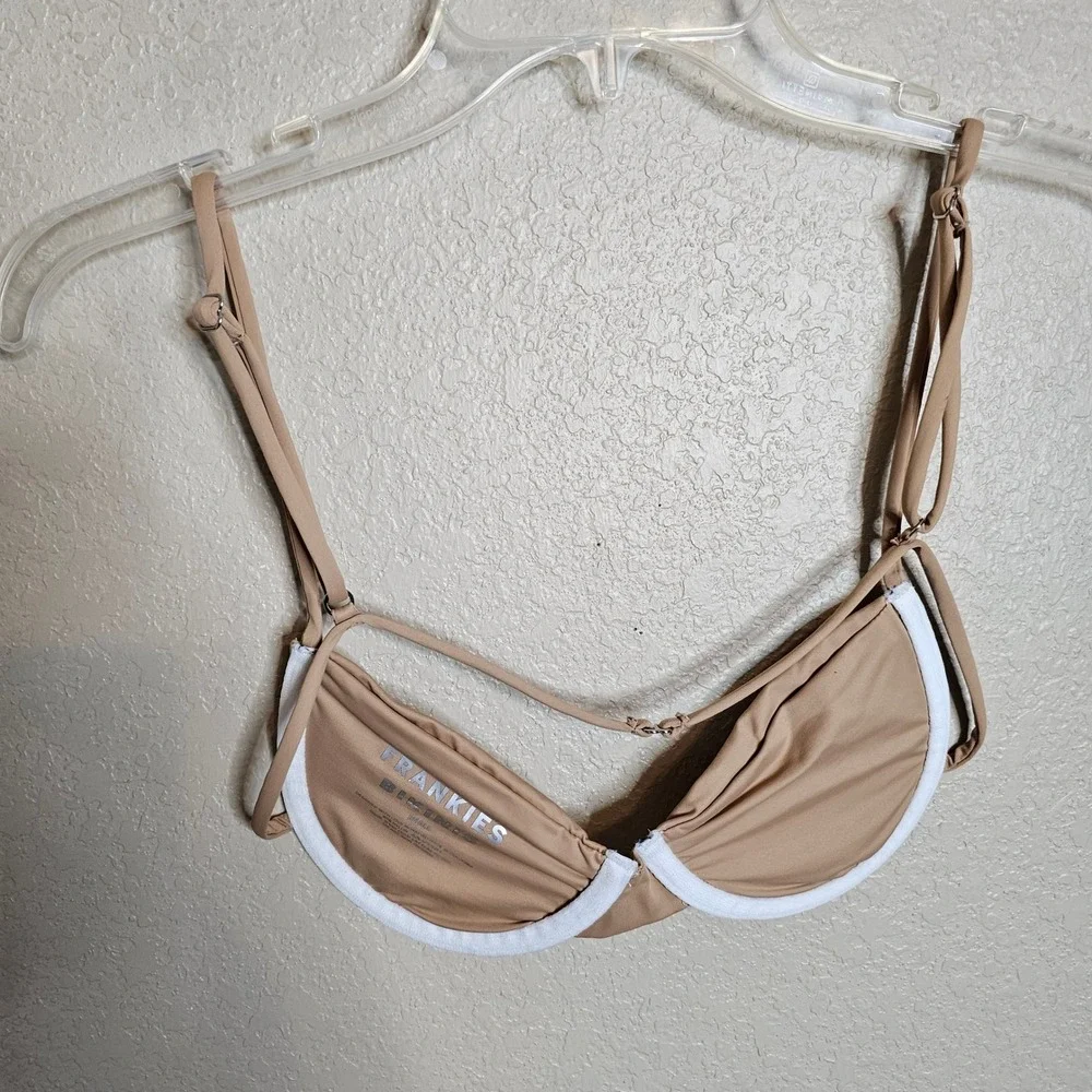 Frankies Bikinis Maggie Underwire Bikini Top Tan Small Ruched Swimwear
